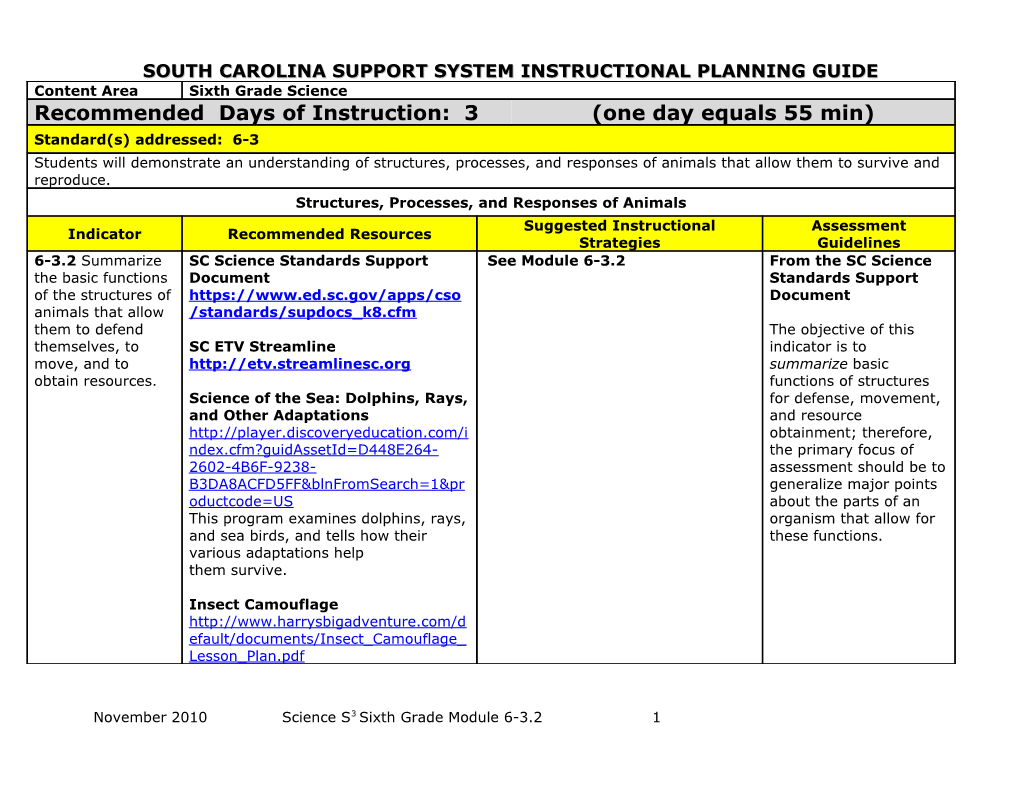 South Carolina Support System Instructional Planning Guide s6