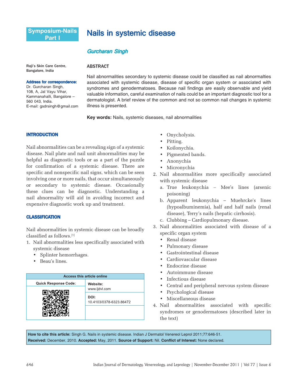 Nails in Systemic Disease Part I