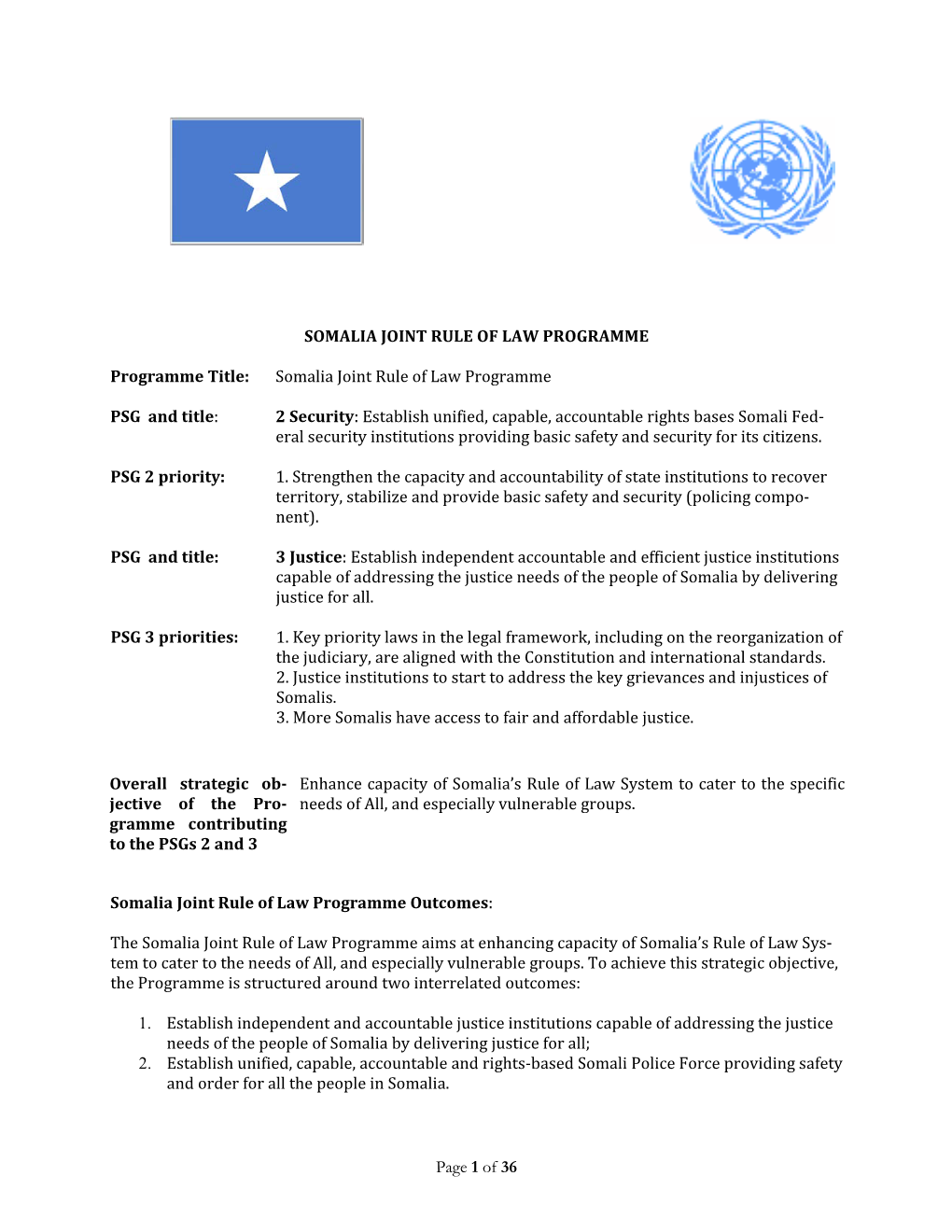 Somalia Joint Rule of Law Programme PSG and Title