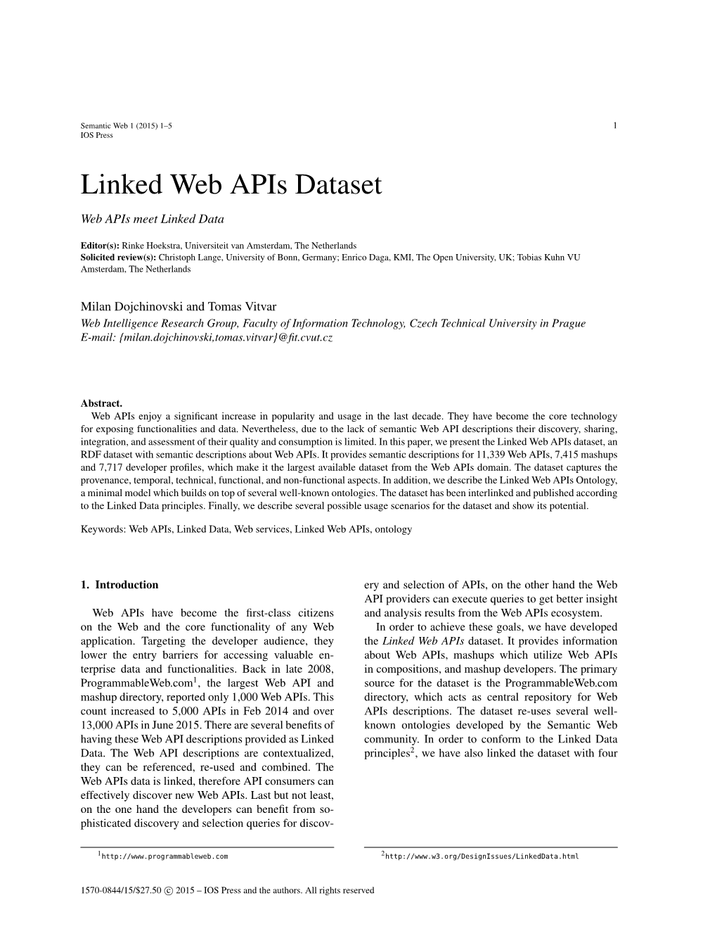 Linked Web Apis Dataset Web Apis Meet Linked Data