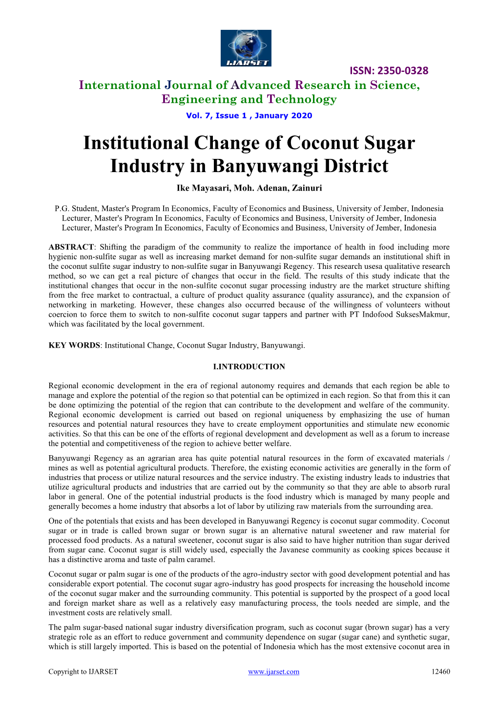 Institutional Change of Coconut Sugar Industry in Banyuwangi District