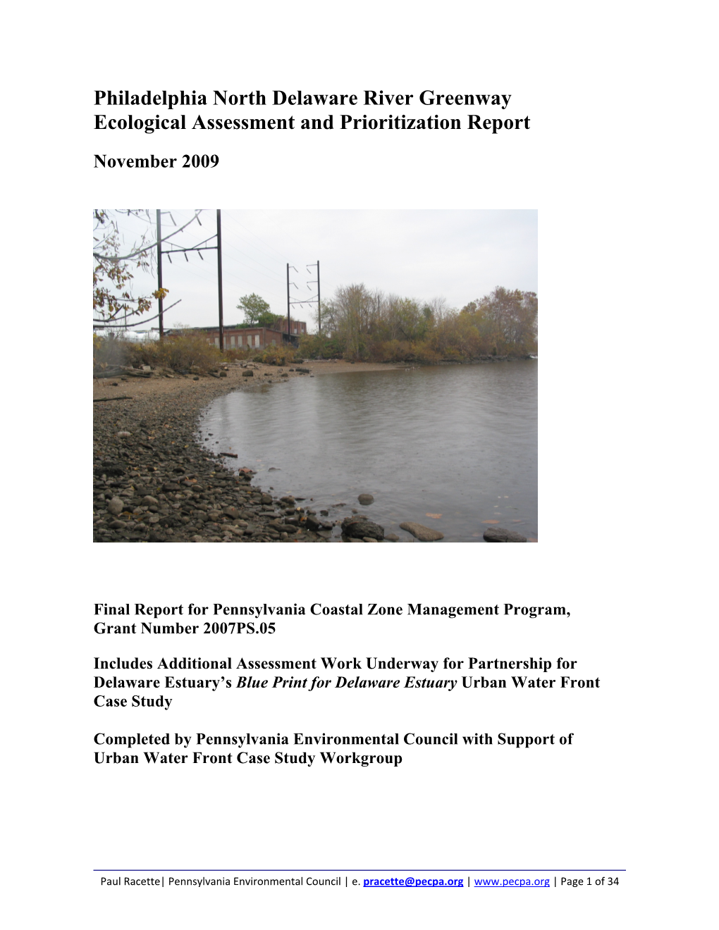 Philadelphia North Delaware River Greenway Ecological Assessment and Prioritization Report