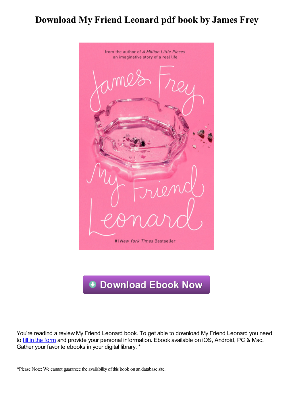 Download My Friend Leonard Pdf Book by James Frey