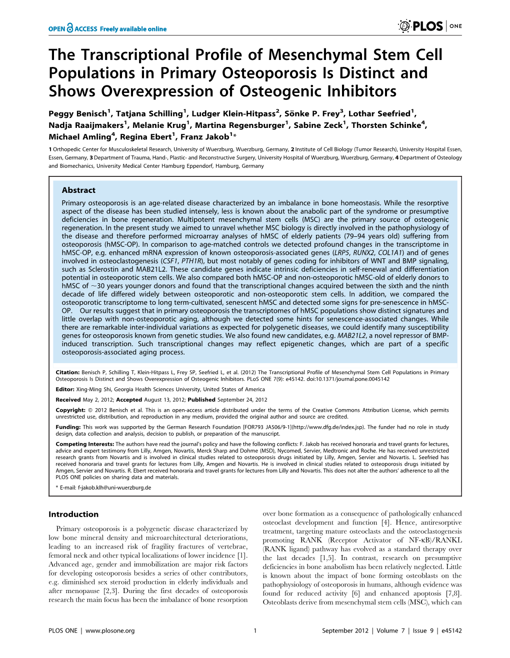 The Transcriptional Profile of Mesenchymal Stem Cell Populations in Primary Osteoporosis Is Distinct and Shows Overexpression of Osteogenic Inhibitors