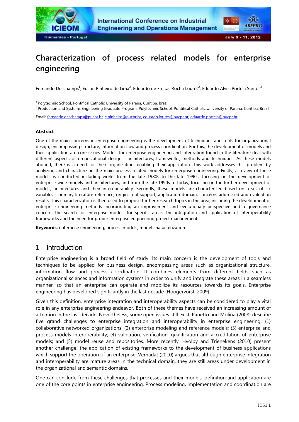 Characterization of Process Related Models for Enterprise Engineering