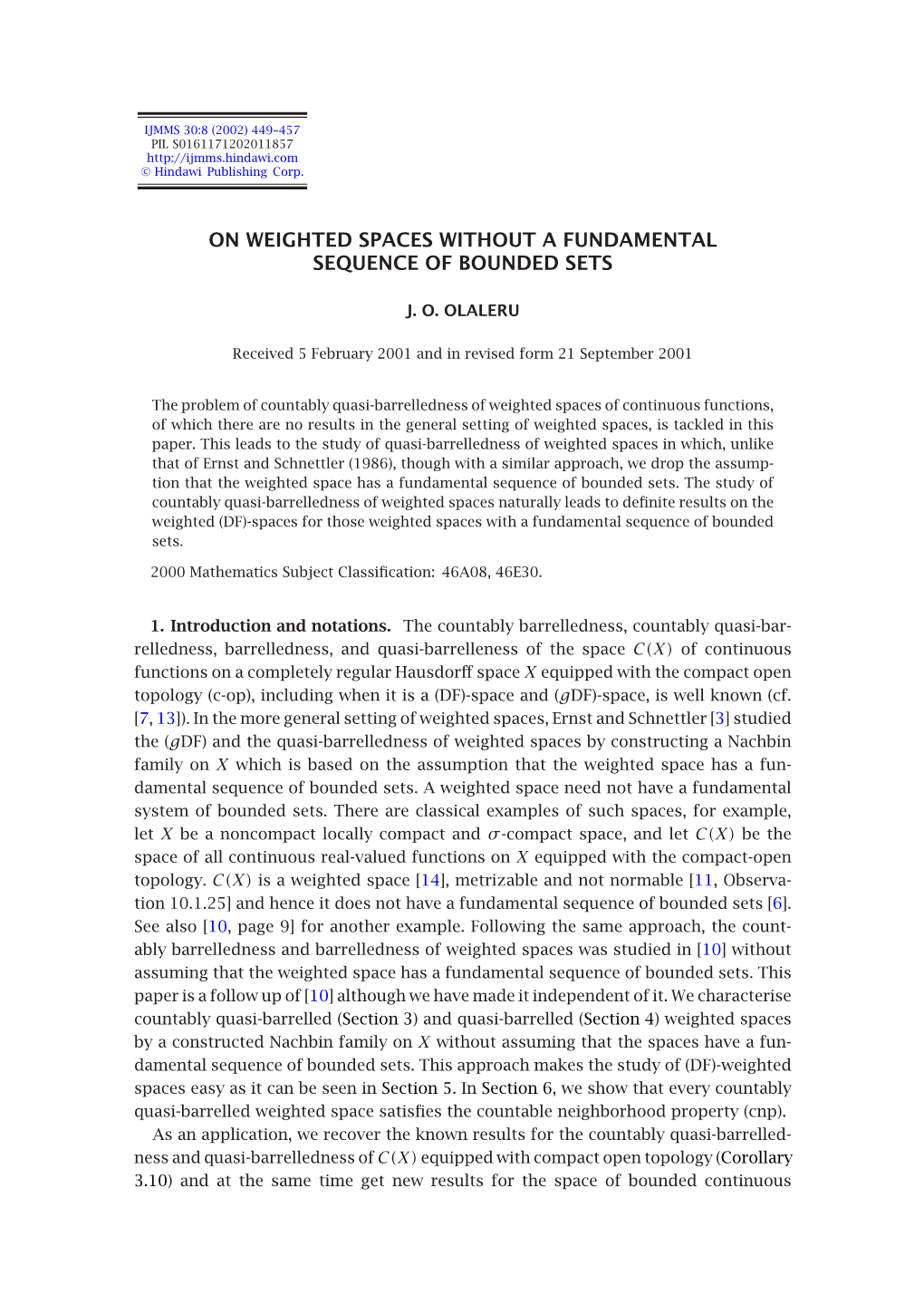 On Weighted Spaces Without a Fundamental Sequence of Bounded Sets