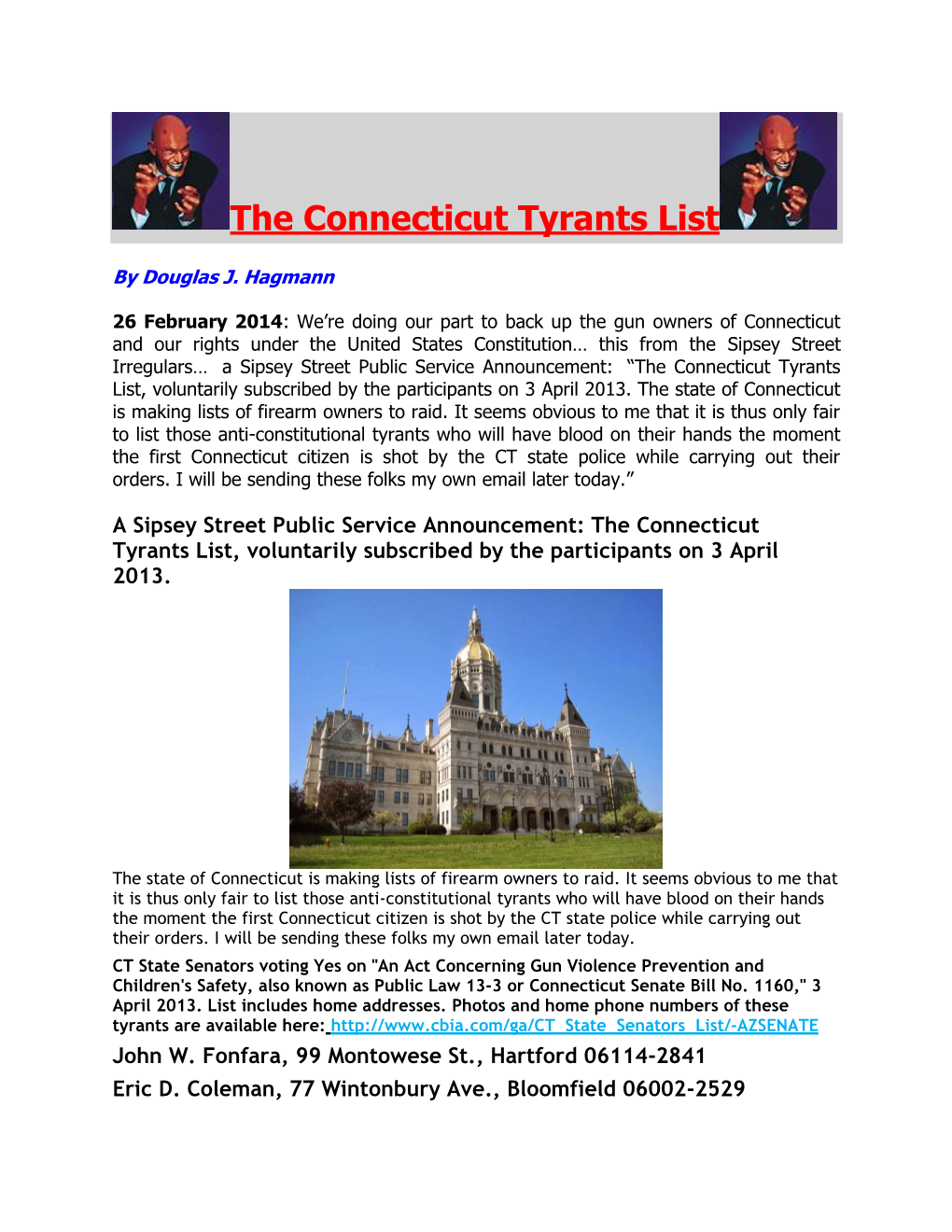 The Connecticut Tyrants List