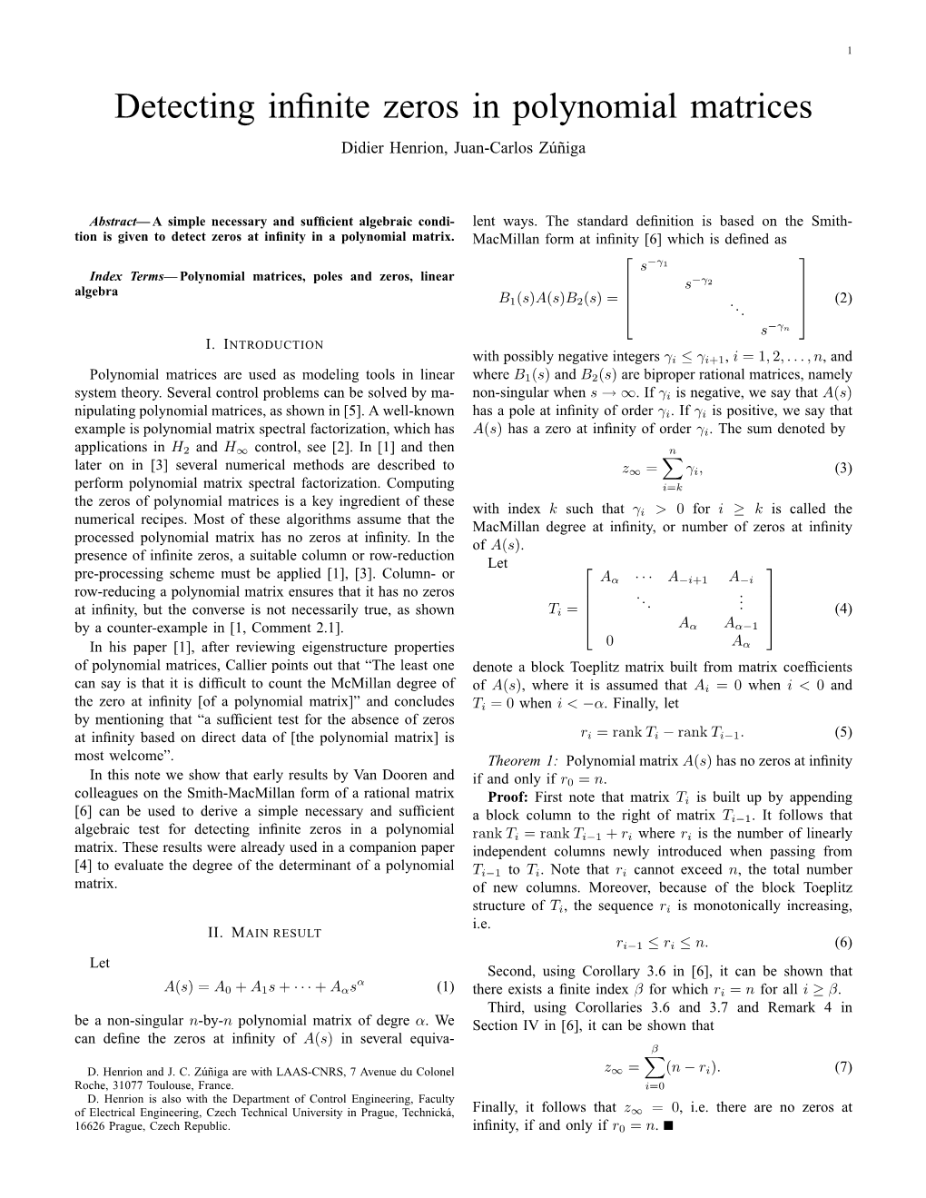 Detecting Infinite Zeros in Polynomial Matrices