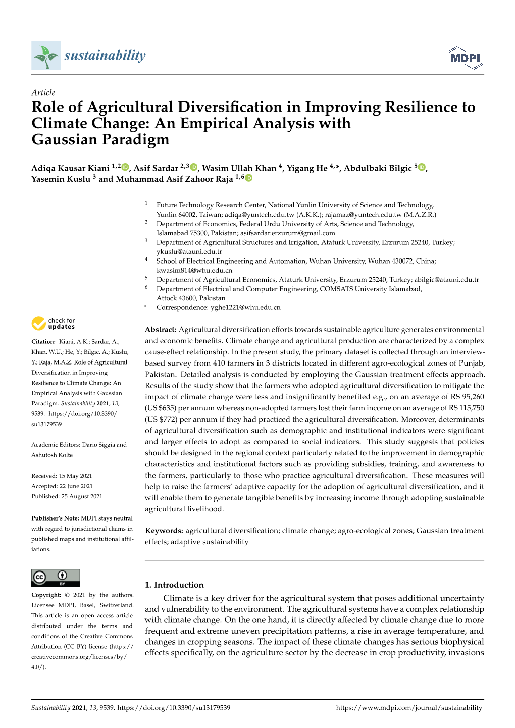 Role of Agricultural Diversification in Improving Resilience to Climate Change