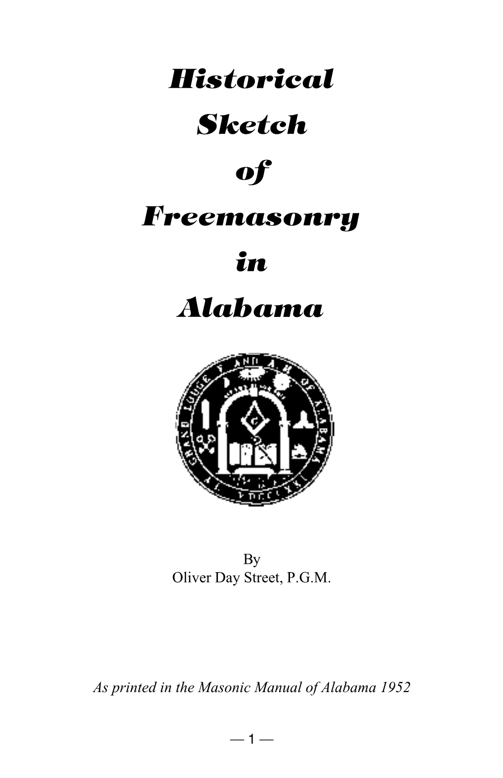 Historical Sketch of Freemasonry in Alabama