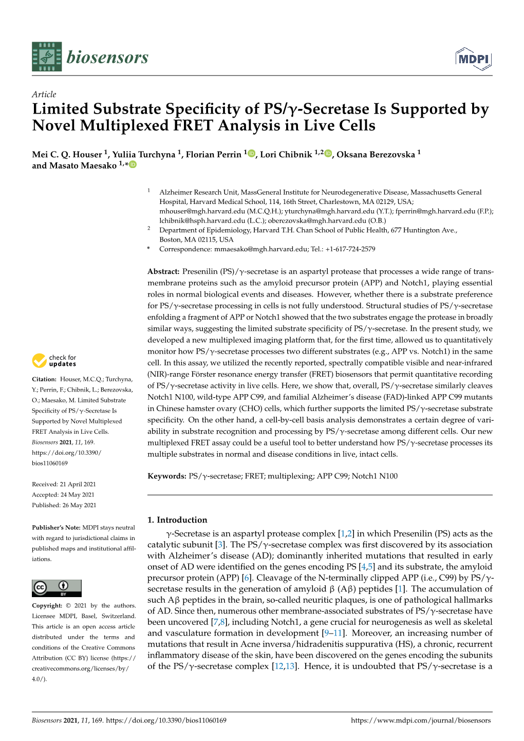 Limited Substrate Specificity of PS/Γ-Secretase Is Supported by Novel Multiplexed FRET Analysis in Live Cells