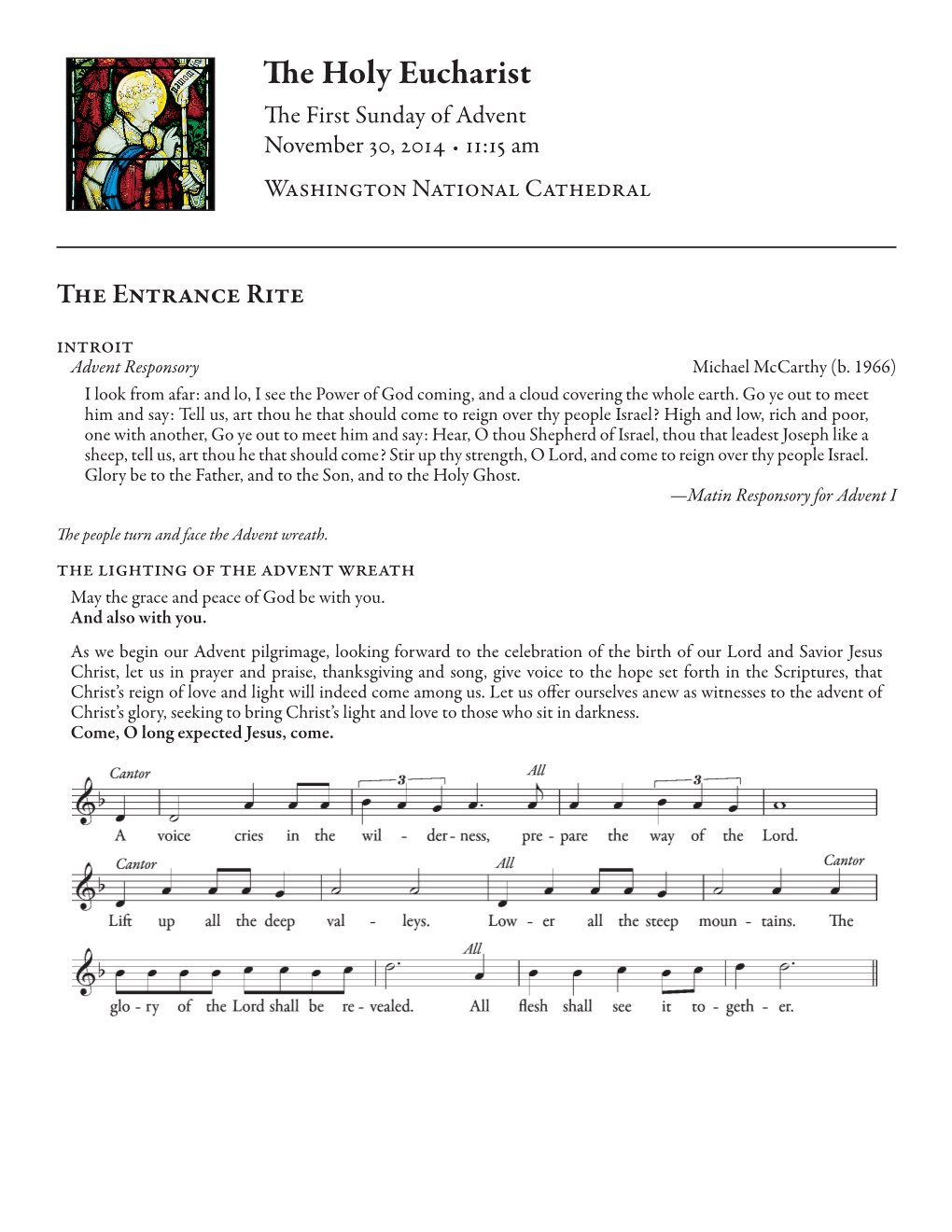 Worship Service Leaflet (Bulletin) for Holy Eucharist, Sunday, November