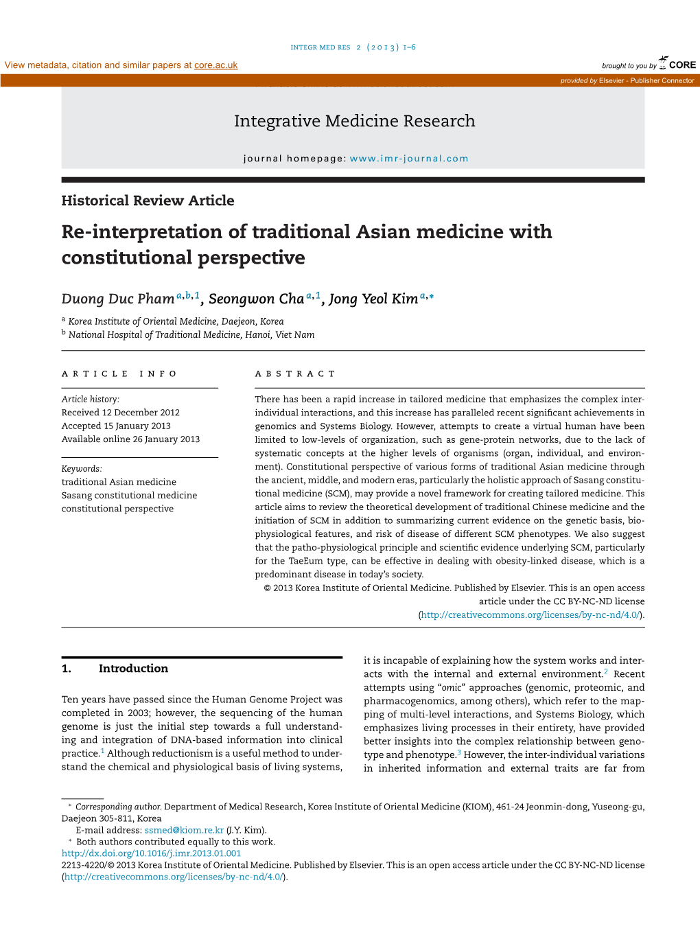 Re-Interpretation of Traditional Asian Medicine with Constitutional Perspective