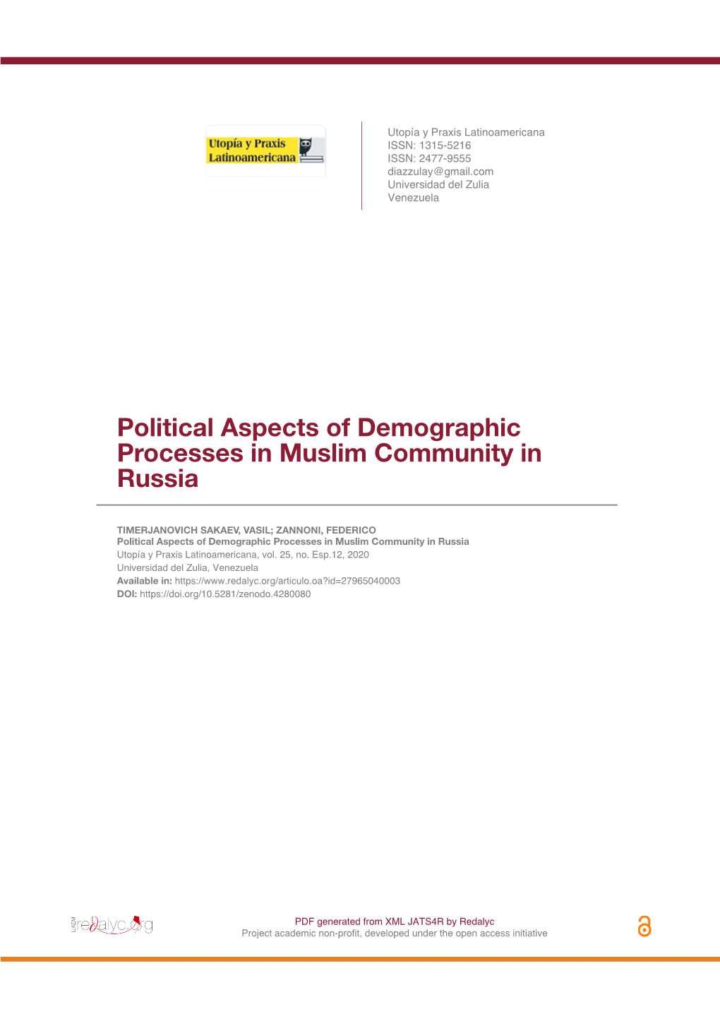 Political Aspects of Demographic Processes in Muslim Community in Russia
