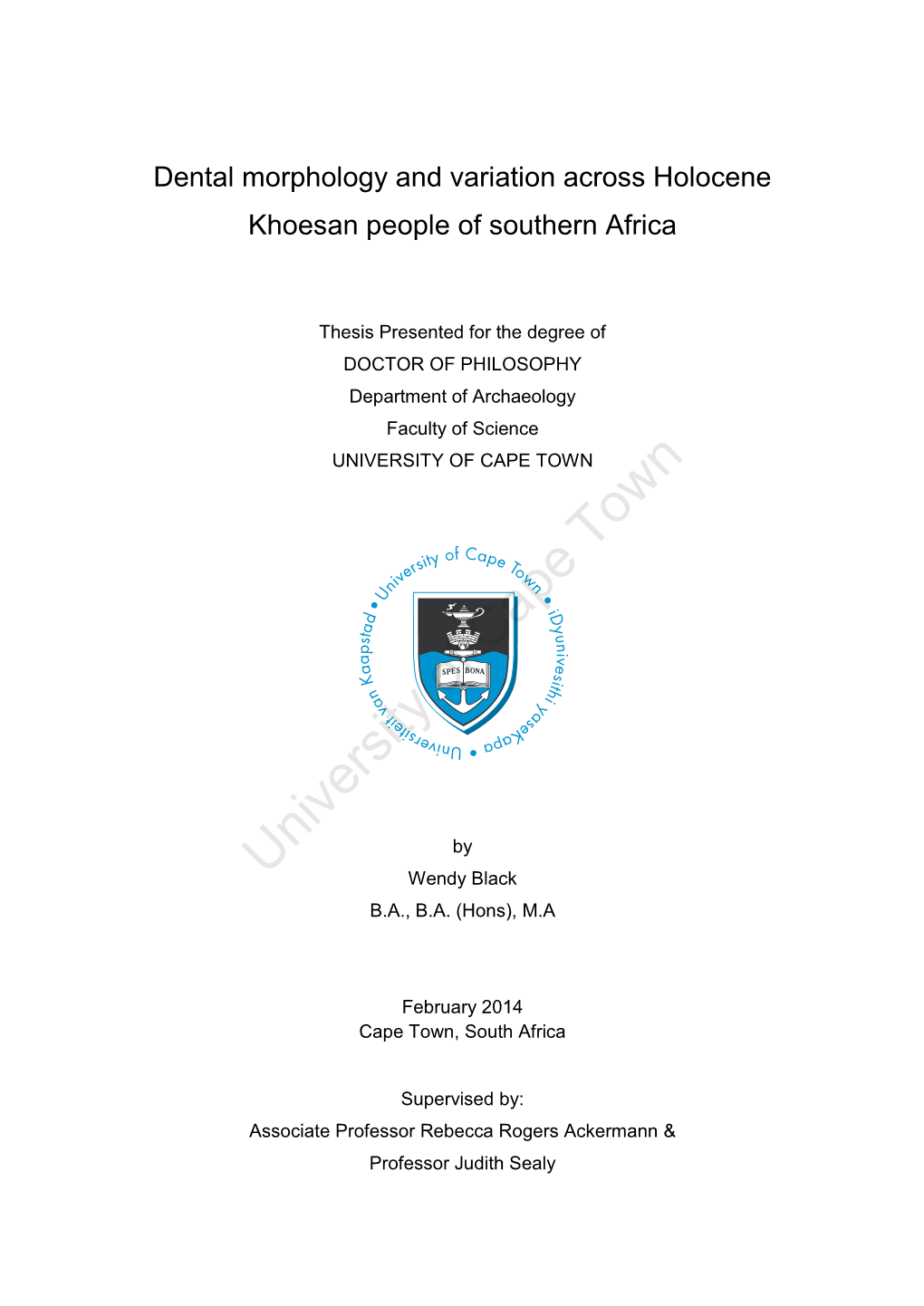 Dental Morphology and Variation Across Holocene Khoesan People of Southern Africa