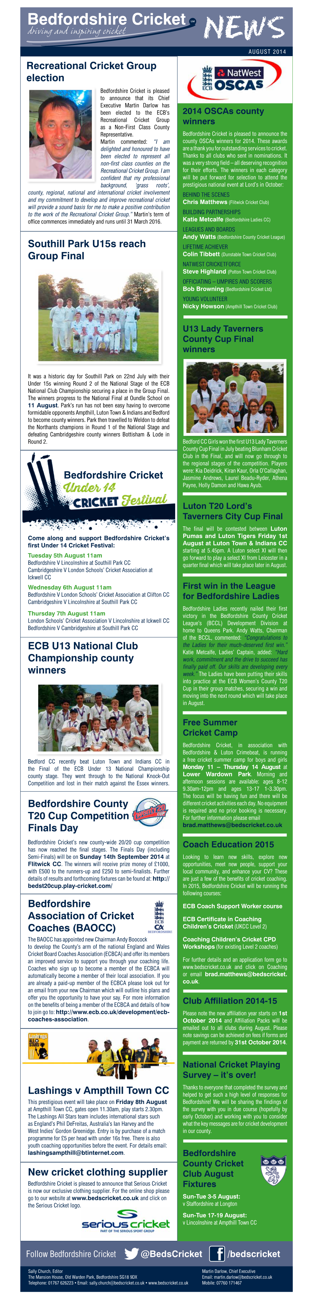 Bedfordshire Cricket Ltd Driving and Inspiring Cricket