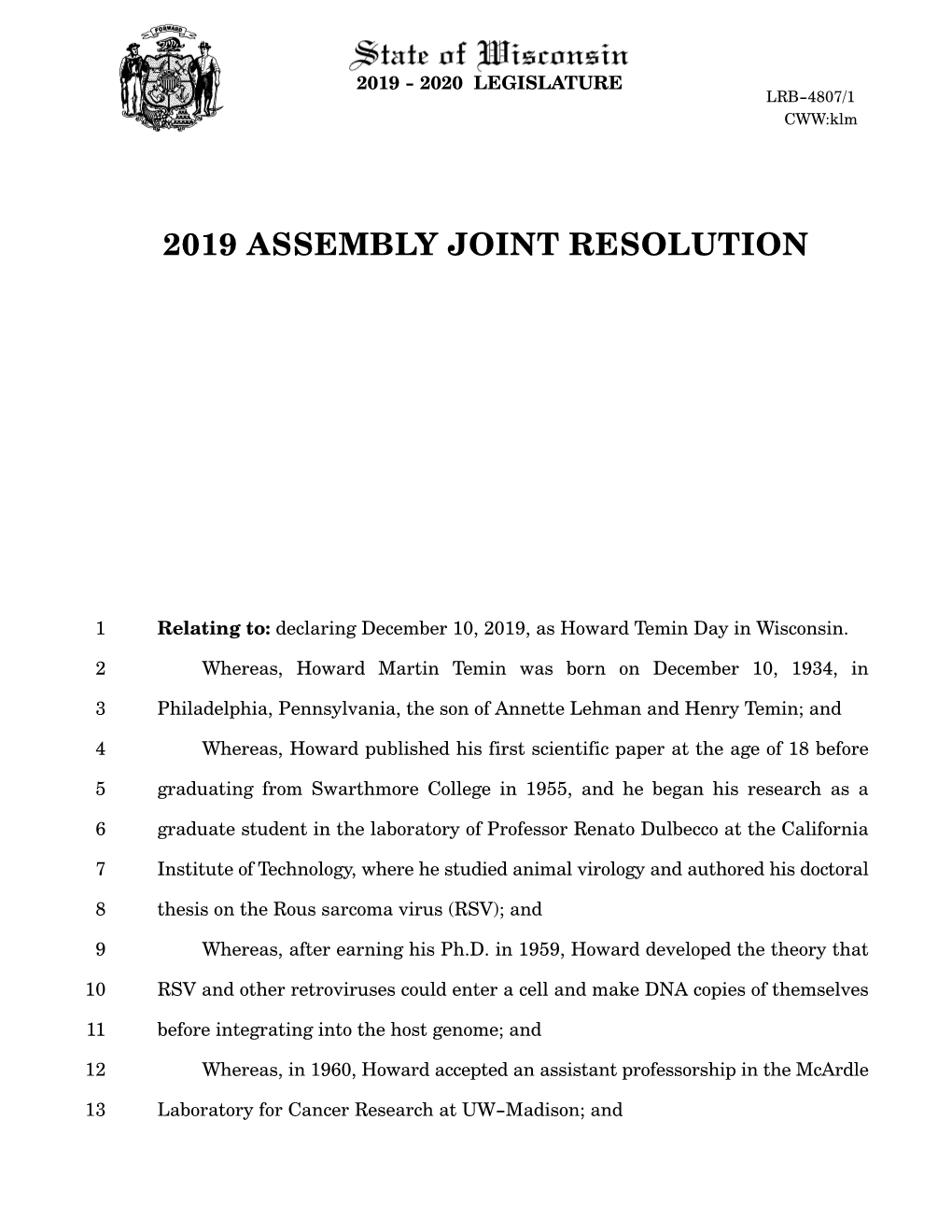 2019 Assembly Joint Resolution