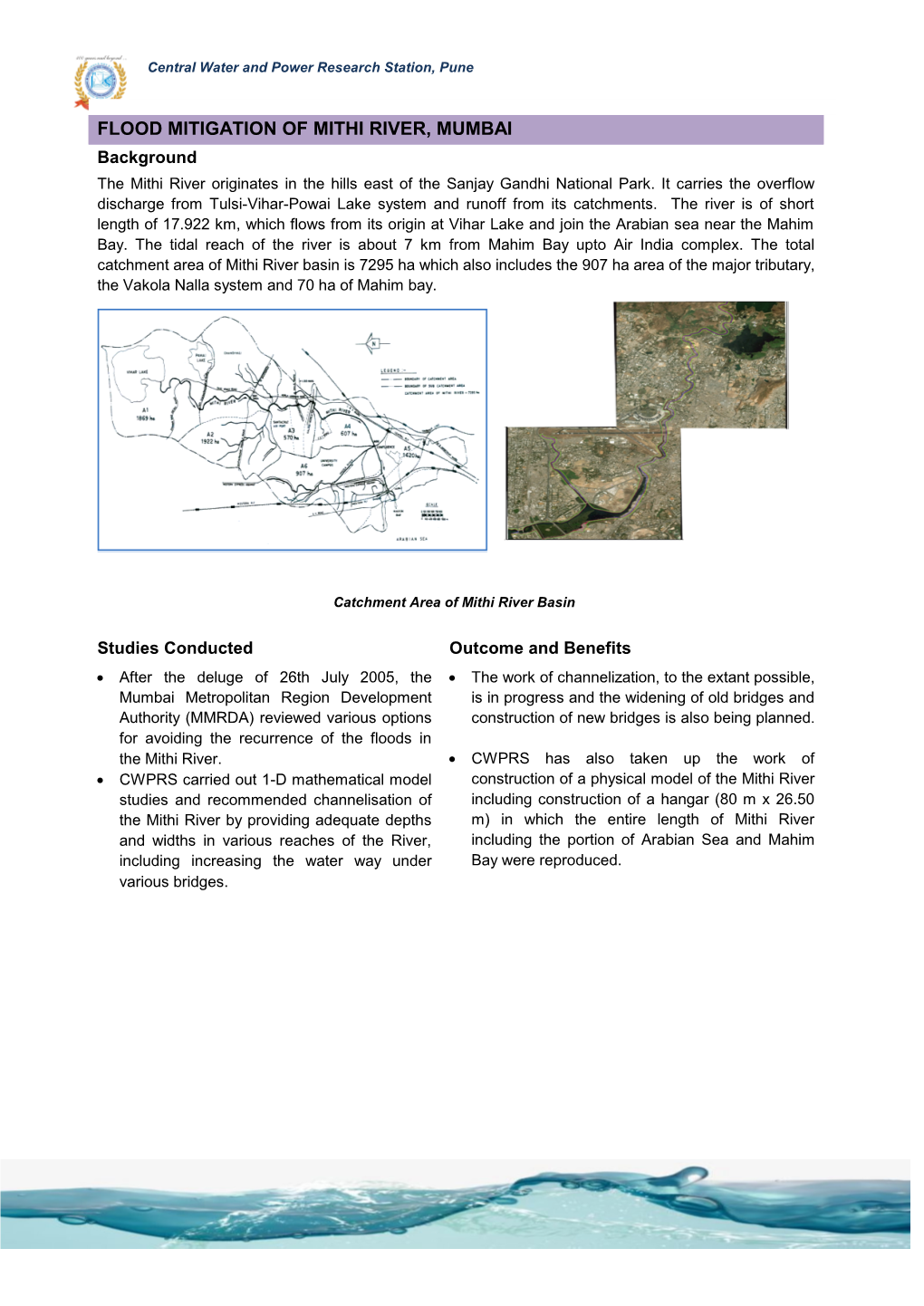 FLOOD MITIGATION of MITHI RIVER, MUMBAI Background the Mithi River Originates in the Hills East of the Sanjay Gandhi National Park