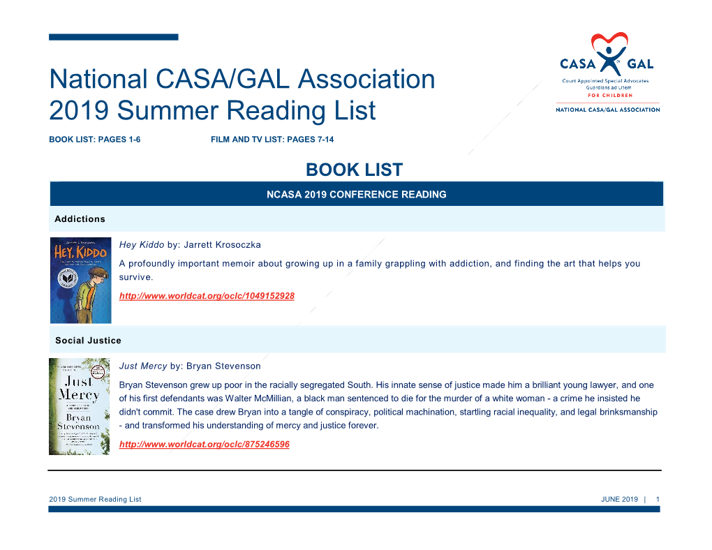 National CASA/GAL Association 2019 Summer Reading List