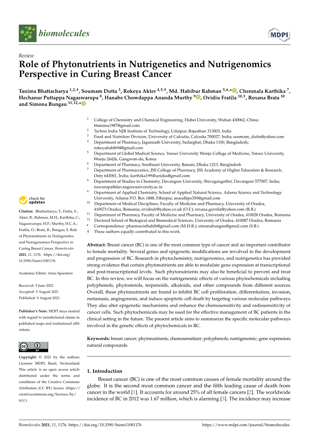 Role of Phytonutrients in Nutrigenetics and Nutrigenomicperspective in Curing Breast Cancer