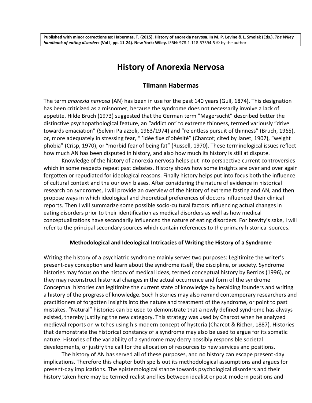History of Anorexia Nervosa