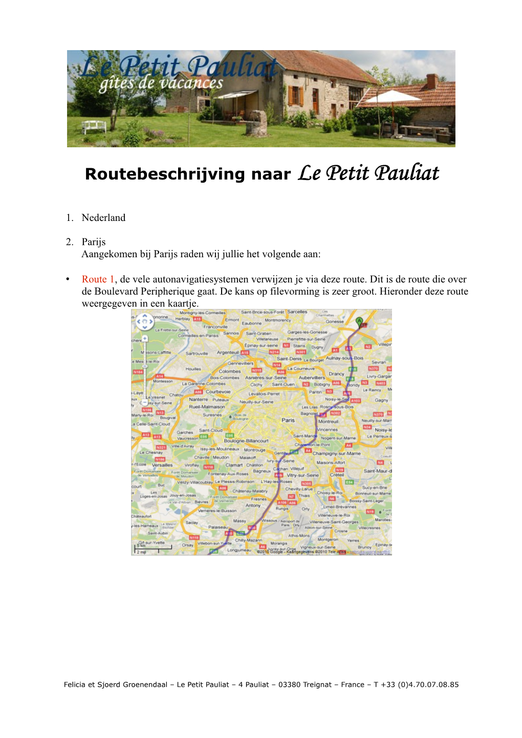 Routebeschrijving Naar Le Petit Pauliat