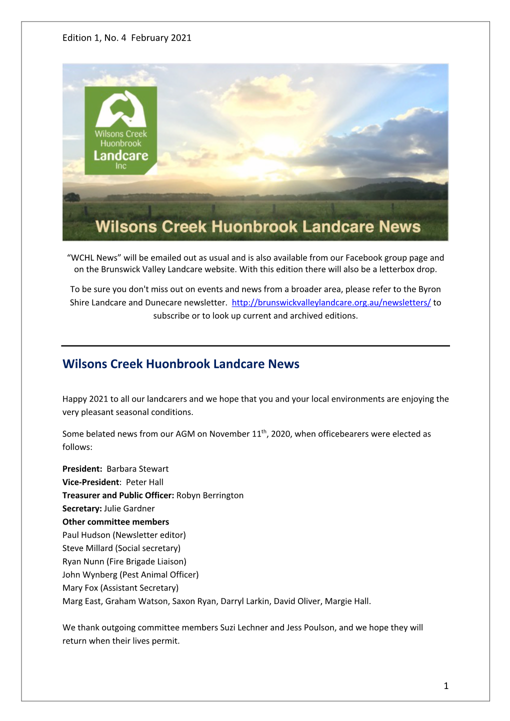 Wilsons Creek Huonbrook Landcare News
