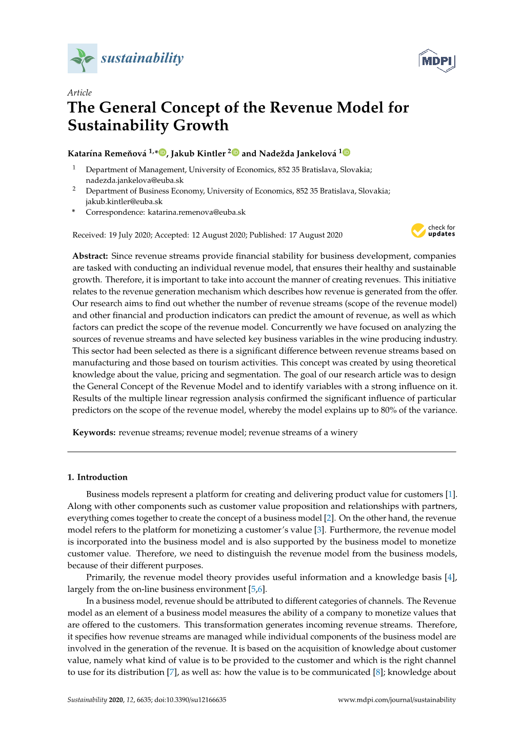 The General Concept of the Revenue Model for Sustainability Growth