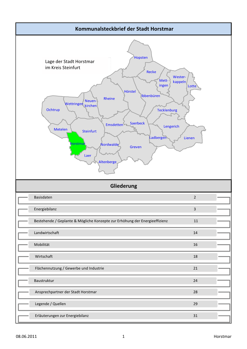 Kommunalsteckbrief Der Stadt Horstmar