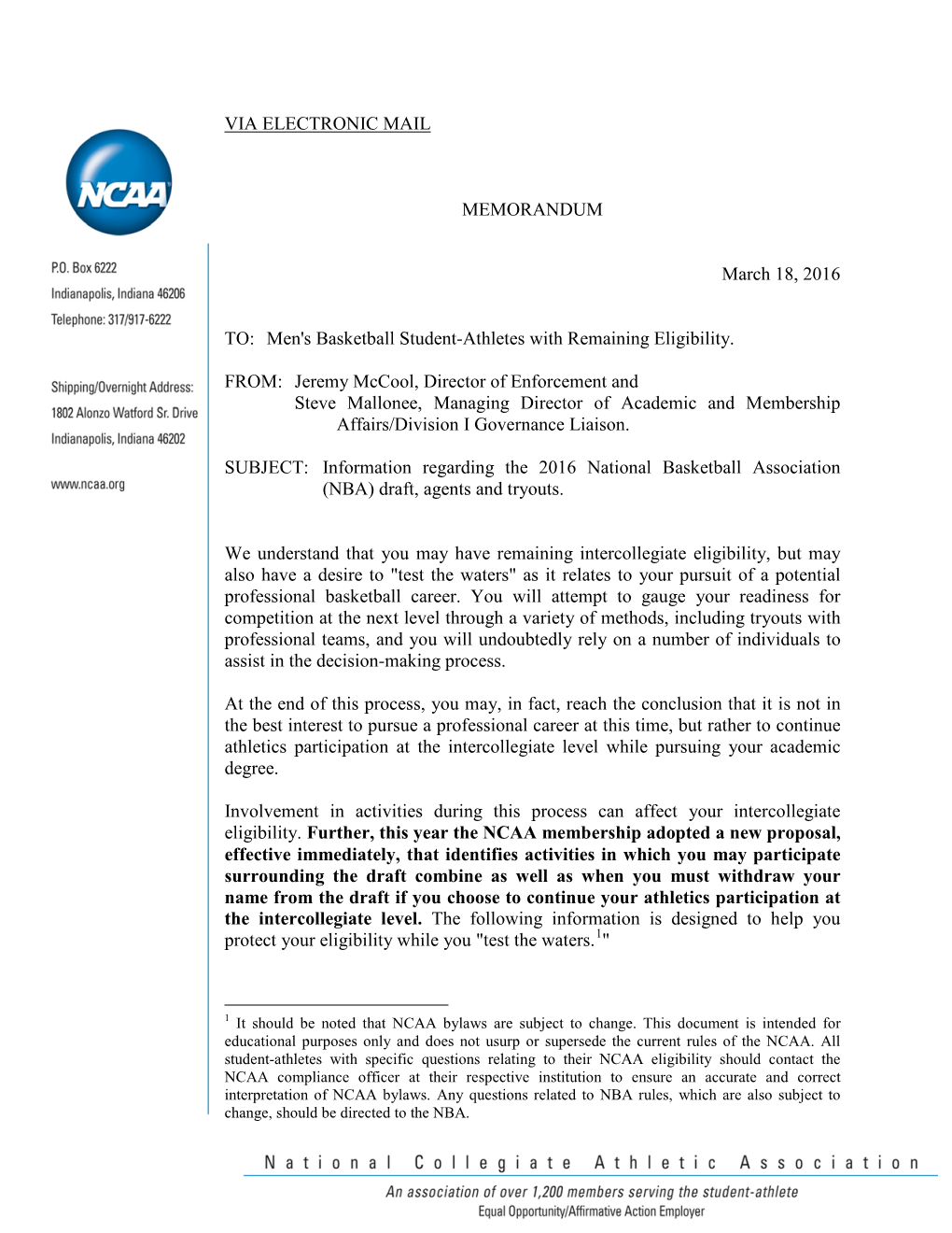 Men's Basketball Student-Athletes with Remaining Eligibility. FROM