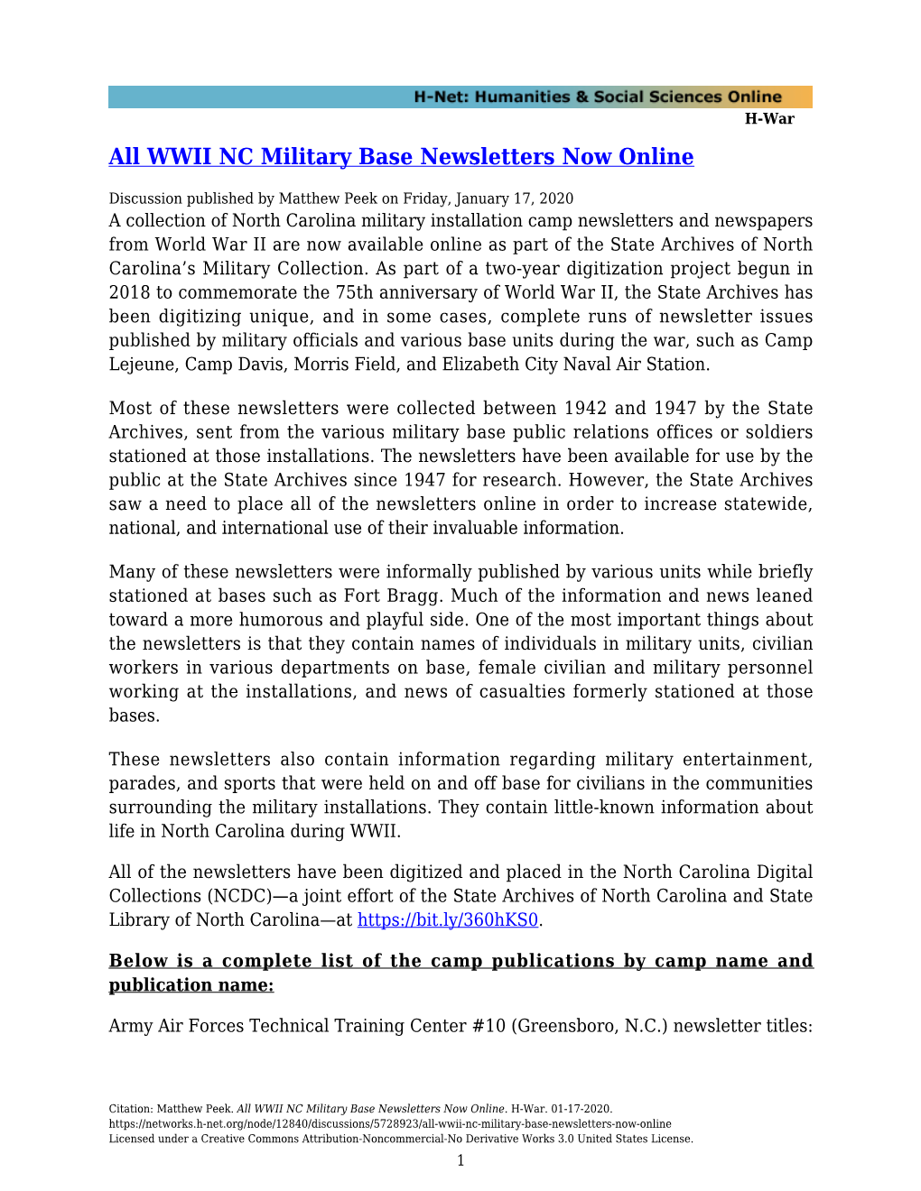 WWII NC Military Base Newsletters Now Online