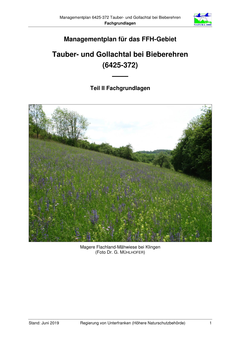 Managementplan Für Das FFH-Gebiet 6425-372 Tauber- Und Gollachtal Bei Bieberehren