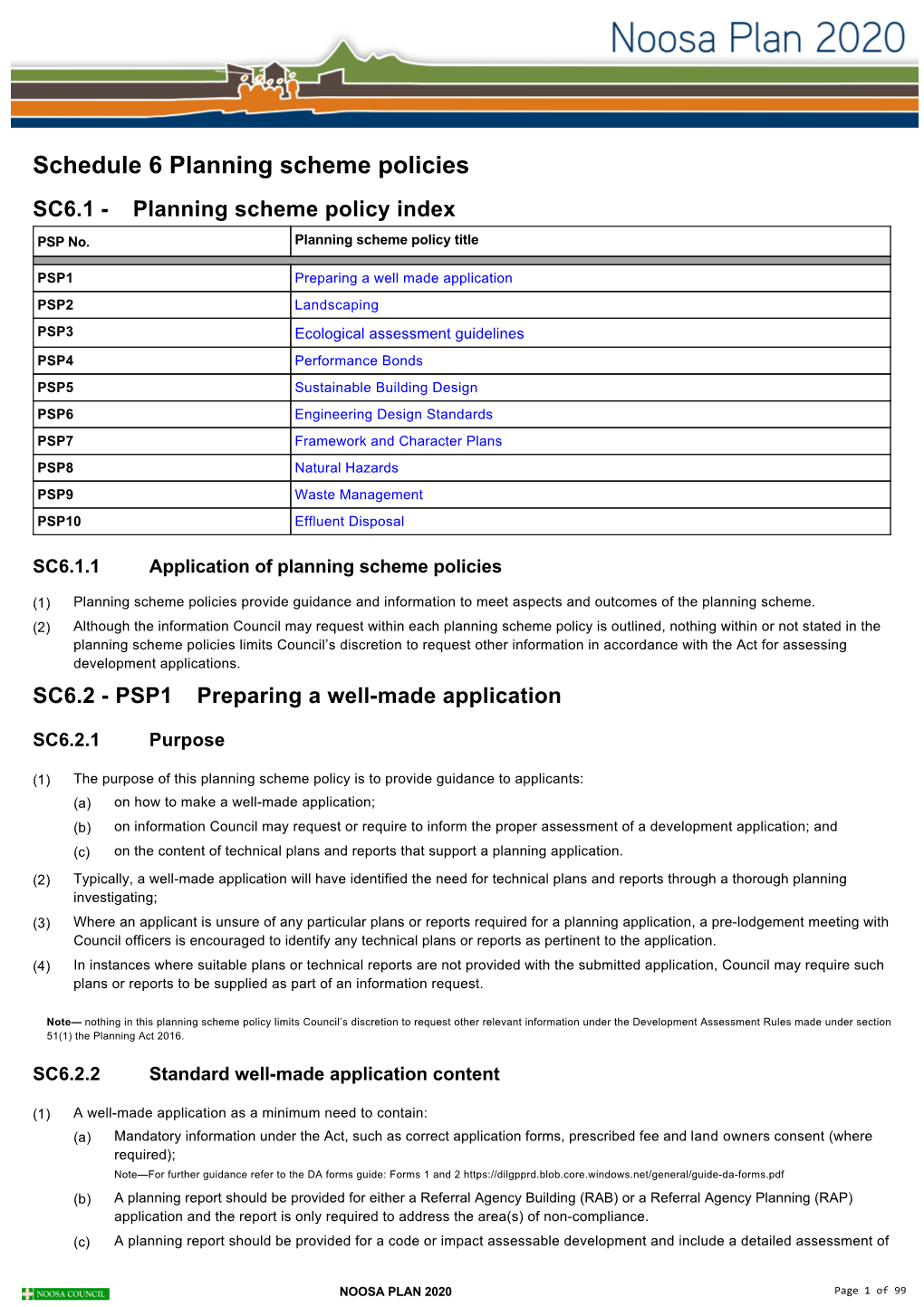 Schedule 6 Planning Scheme Policies SC6.1 ­ Planning Scheme Policy Index