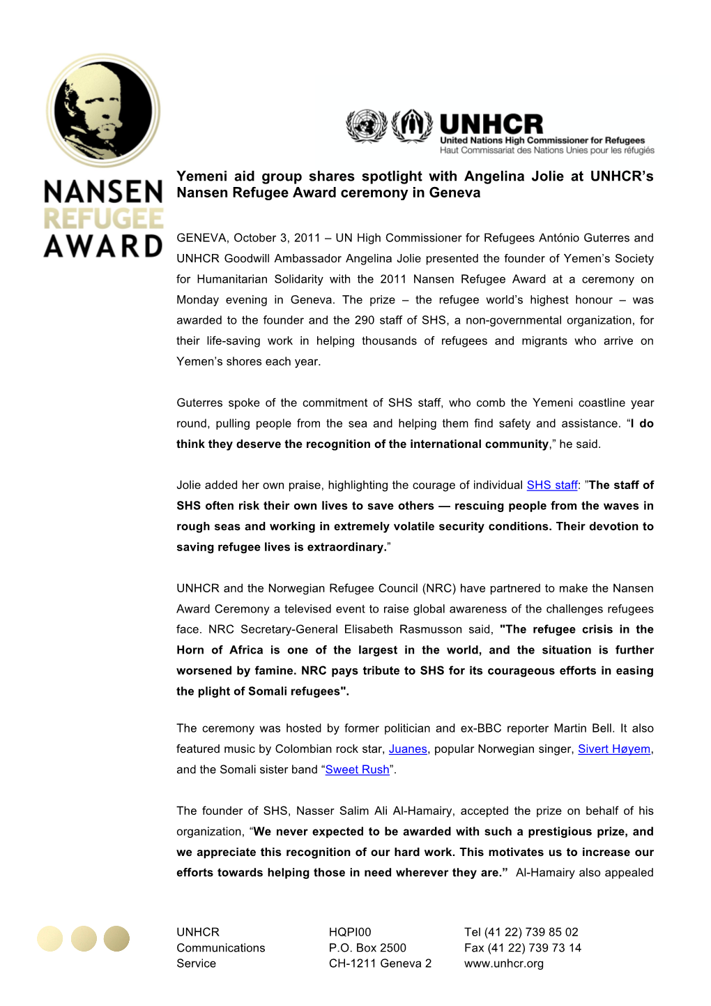 2011 NANSEN Award