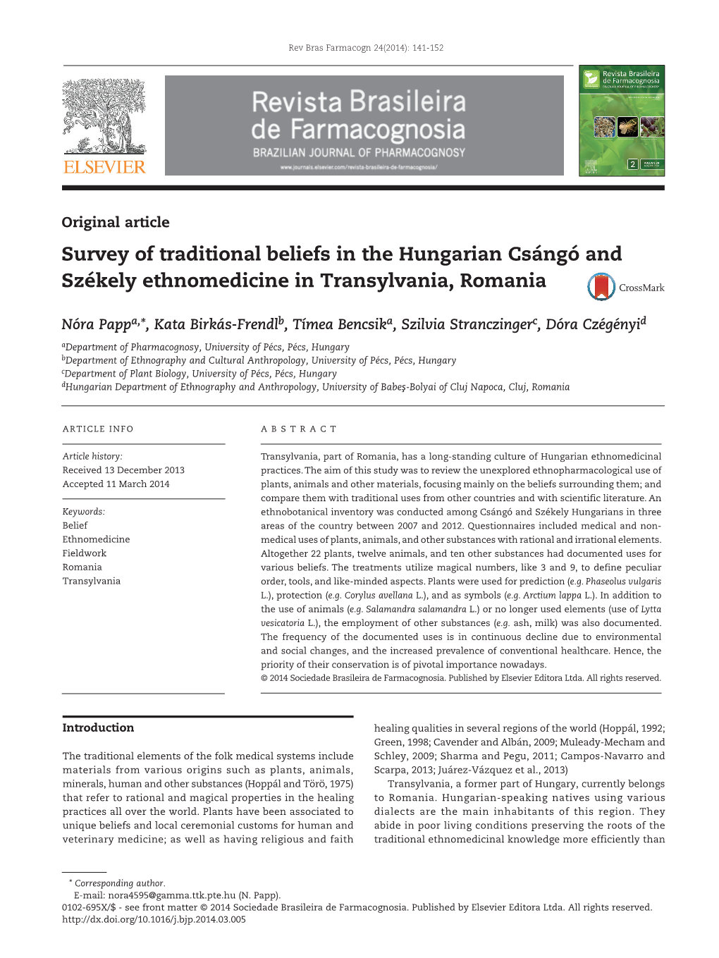 Survey of Traditional Beliefs in the Hungarian Csángó and Székely Ethnomedicine in Transylvania, Romania