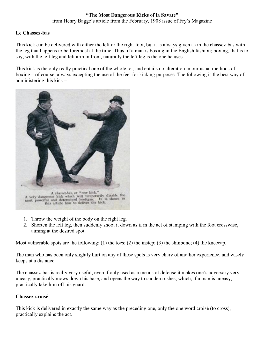 “The Most Dangerous Kicks of La Savate” from Henry Bagge's Article