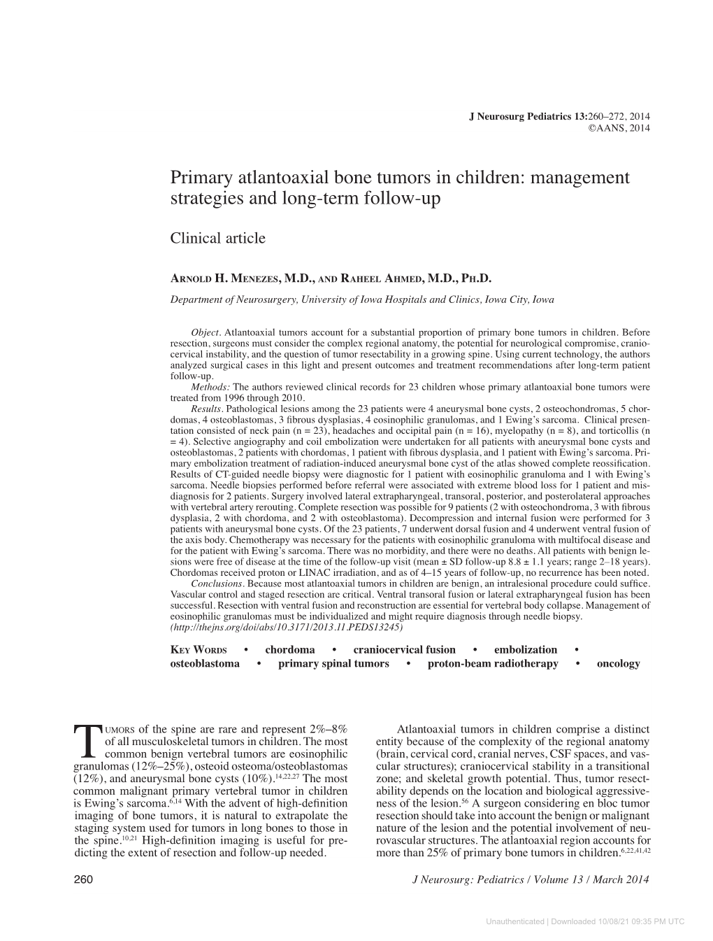 Primary Atlantoaxial Bone Tumors in Children: Management Strategies and Long-Term Follow-Up