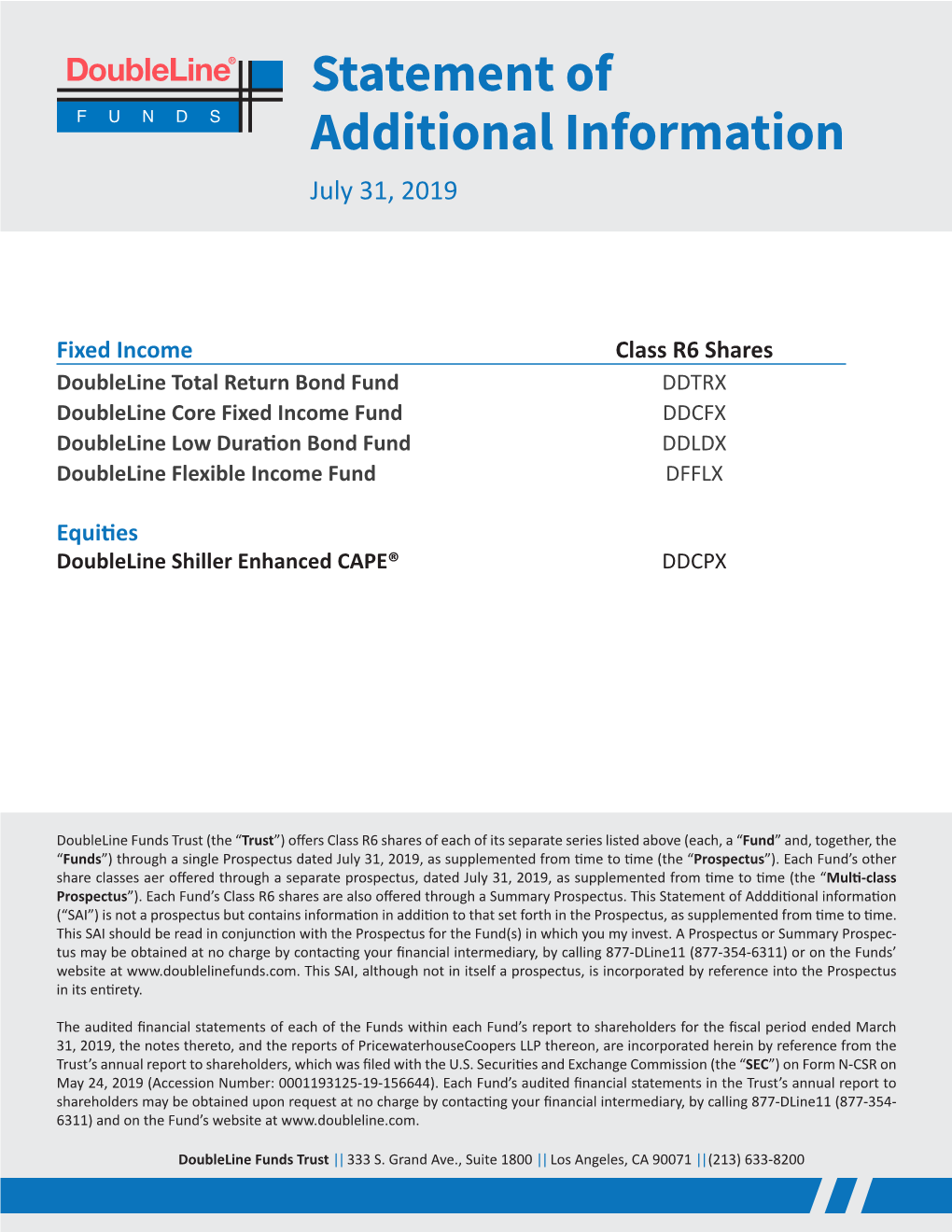 Doubleline R6 Statement of Additional Information