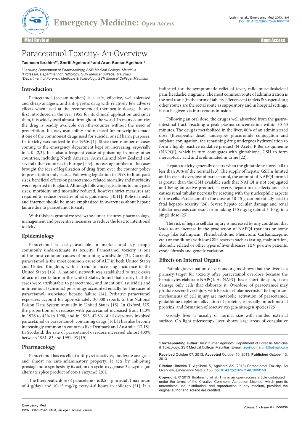 Paracetamol Toxicity- an Overview