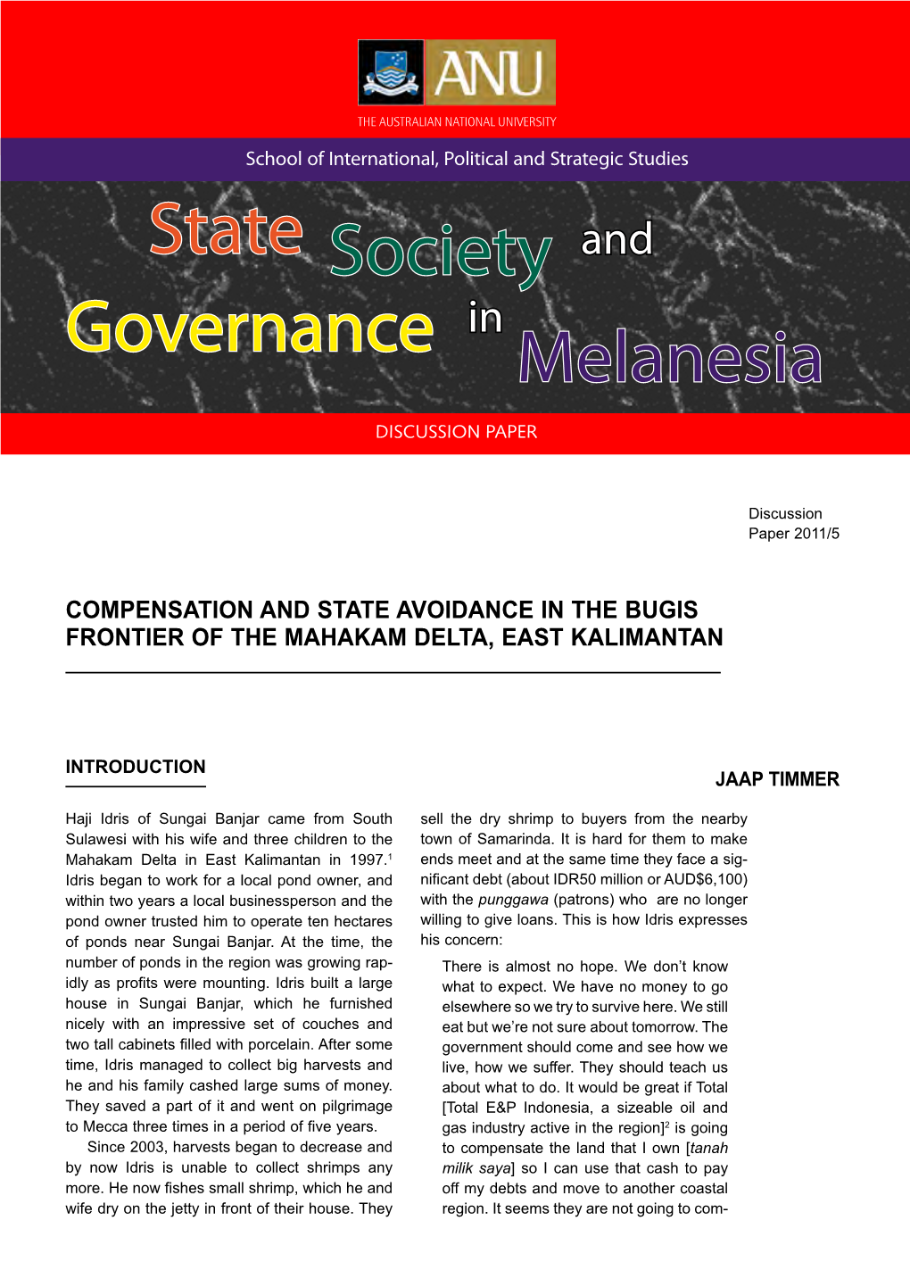 State Society and Governance in Melanesia