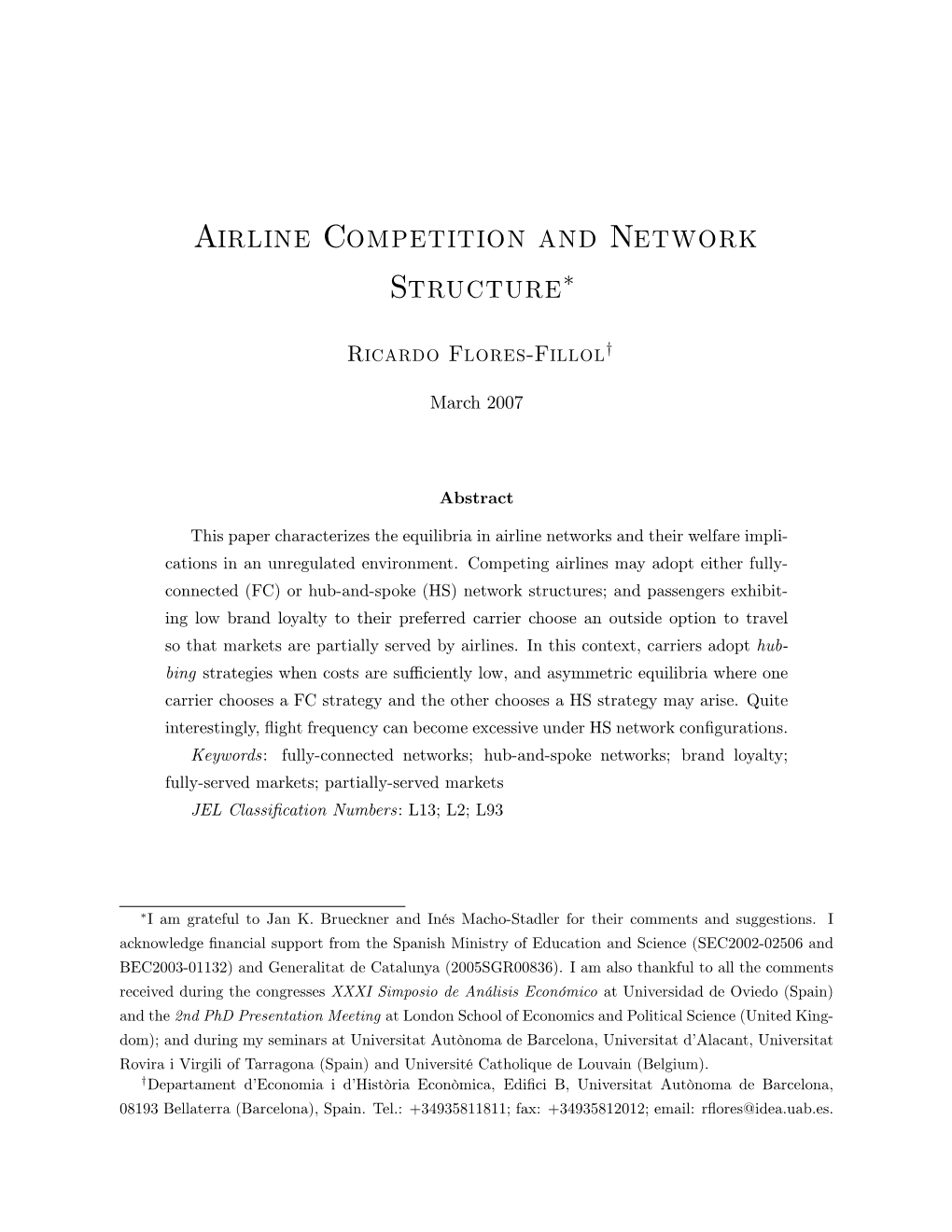 Airline Competition and Network Structure!