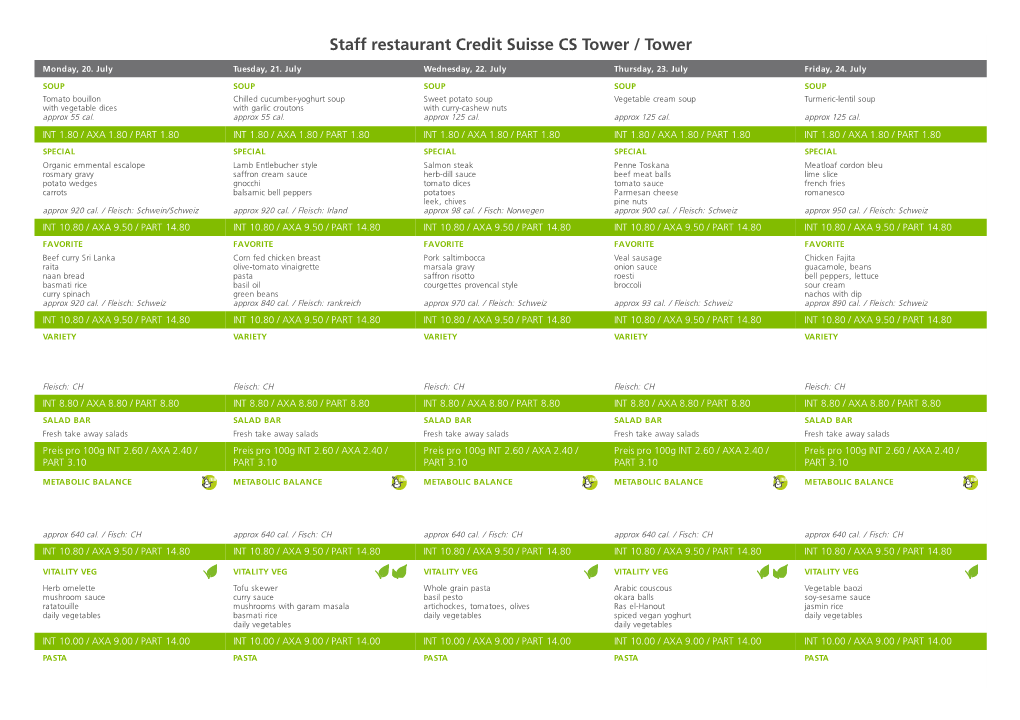 Staff Restaurant Credit Suisse CS Tower / Tower