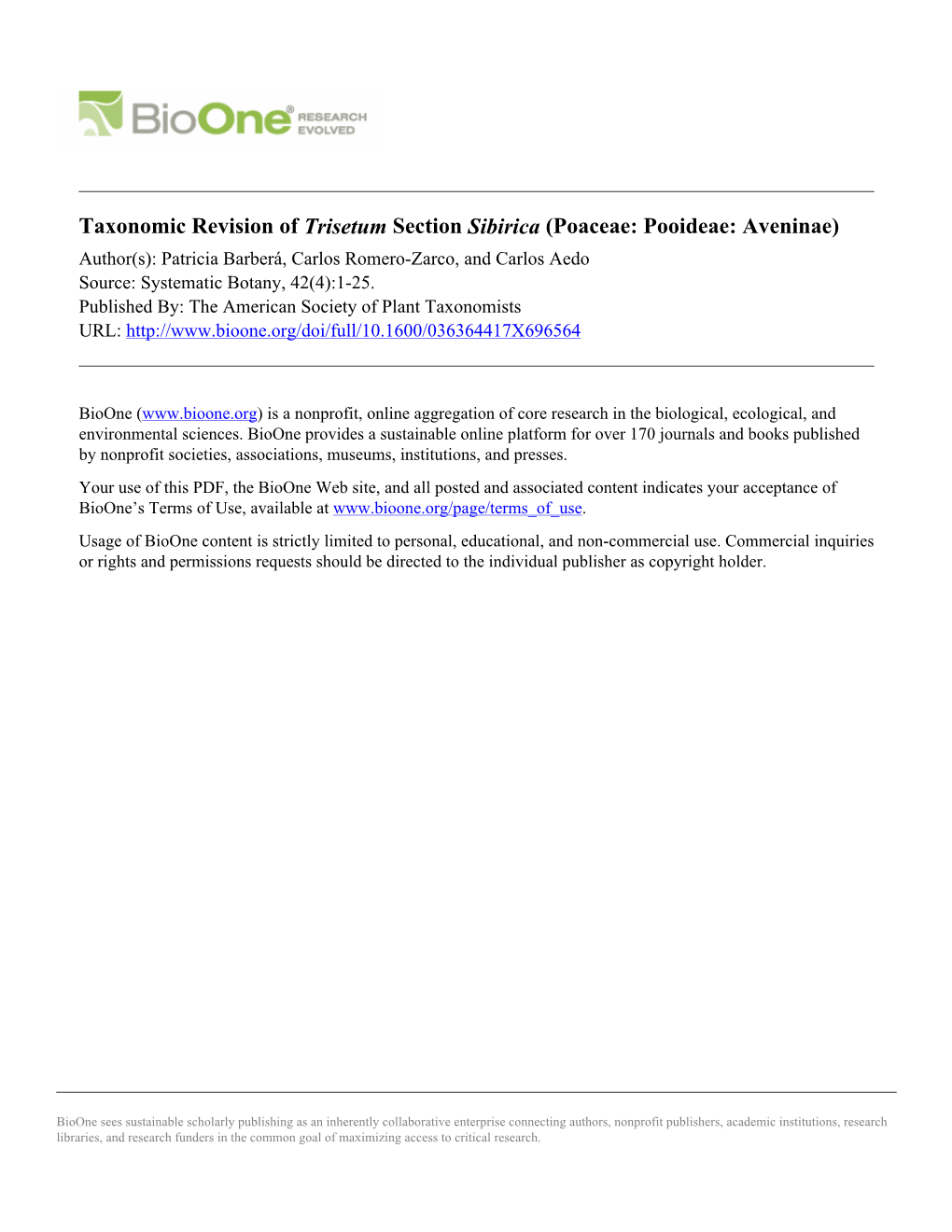 Taxonomic Revision of Trisetum Section Sibirica