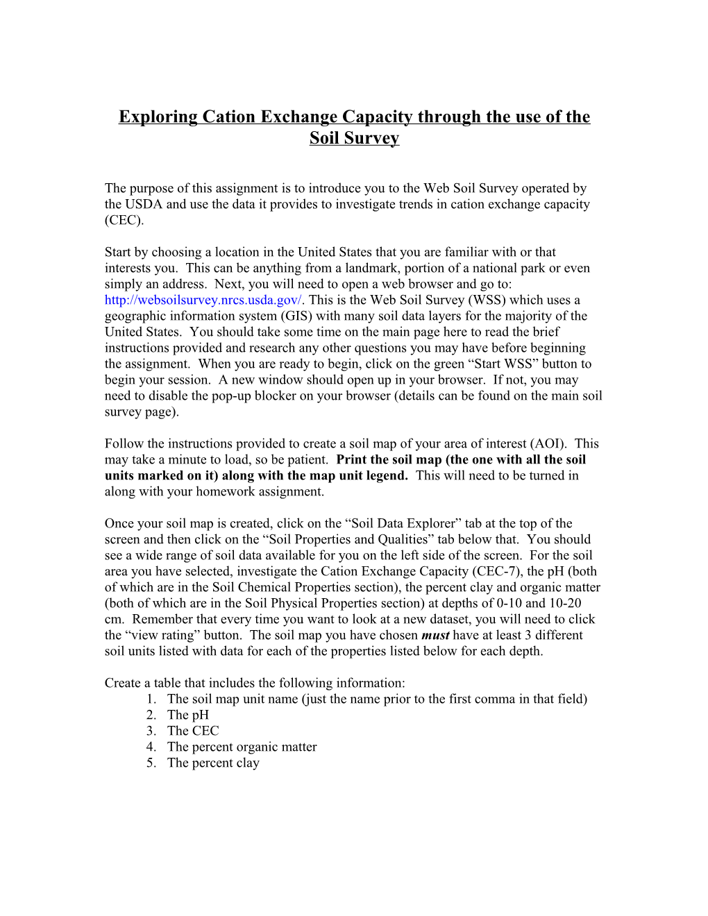 Exploring Cation Exchange Capacity Through the Use of the Soil Survey