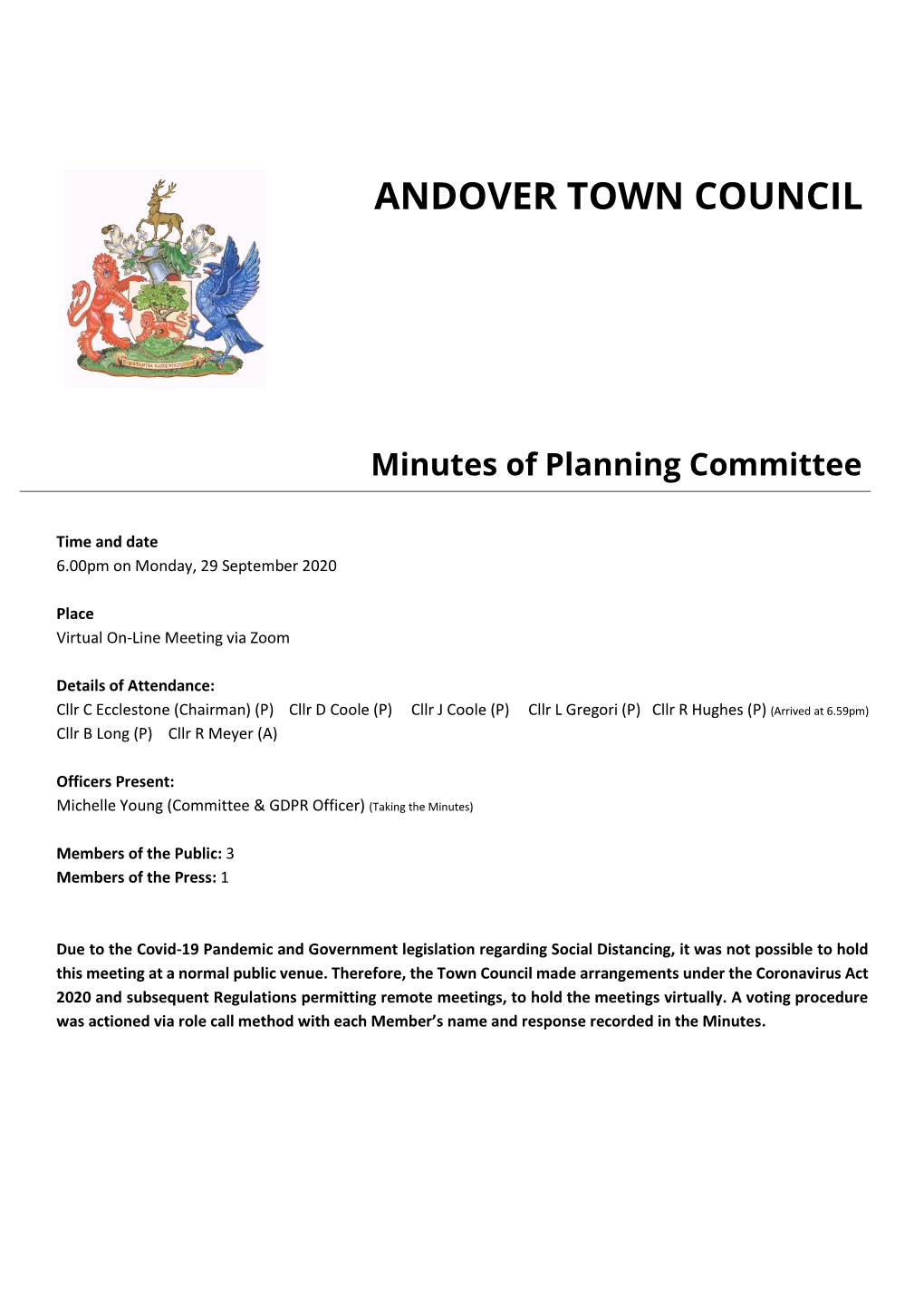 ANDOVER TOWN COUNCIL Minutes of Planning Committee