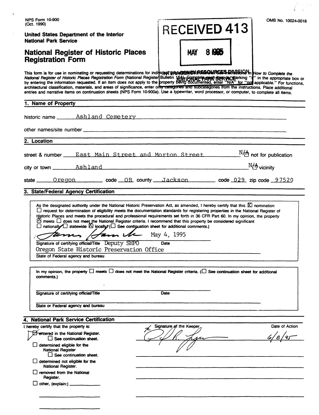 RECEIVED 413 National Park Service National Register of Historic Places MAY 8 Registration Form