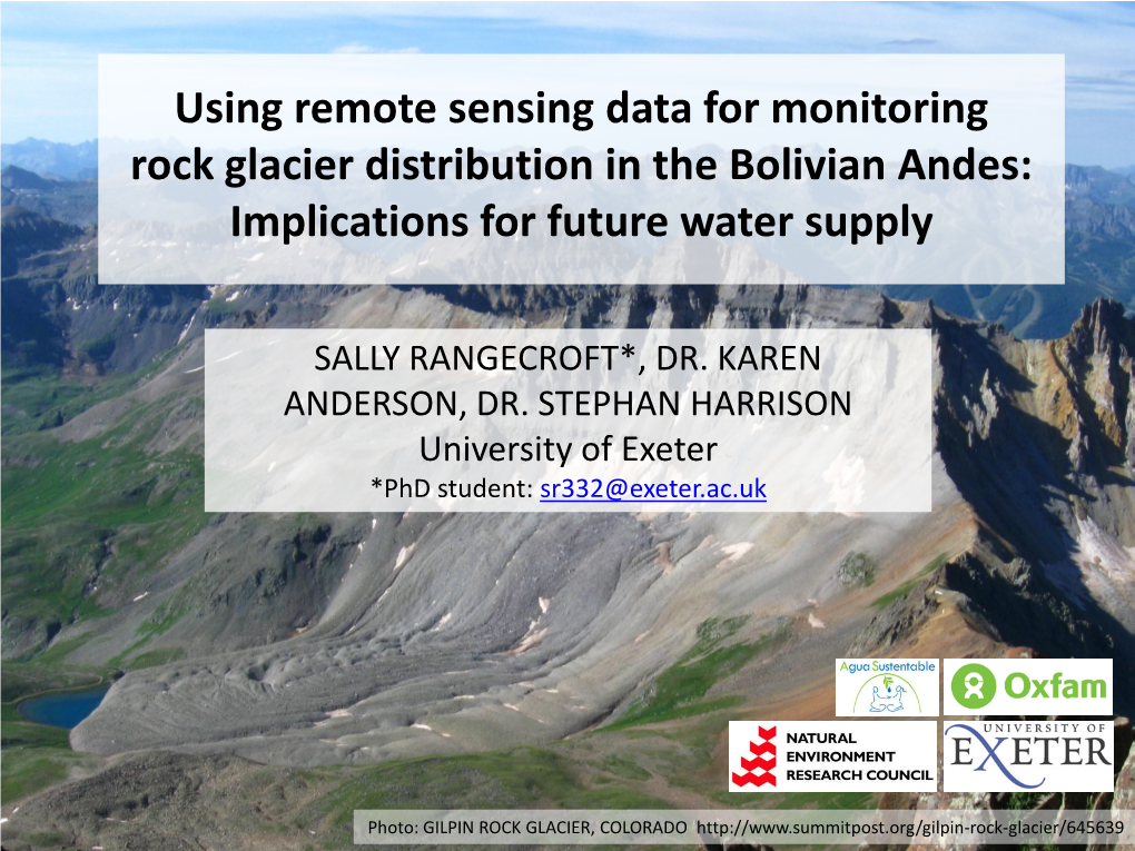 Using Remote Sensing Data for Monitoring Rock Glacier Distribution in the Bolivian Andes: Implications for Future Water Supply