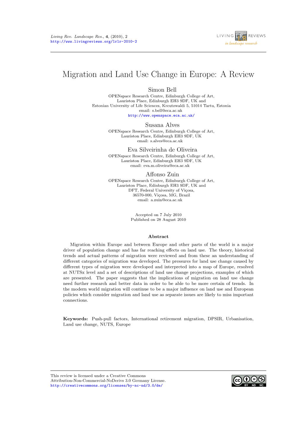 Migration and Land Use Change in Europe: a Review