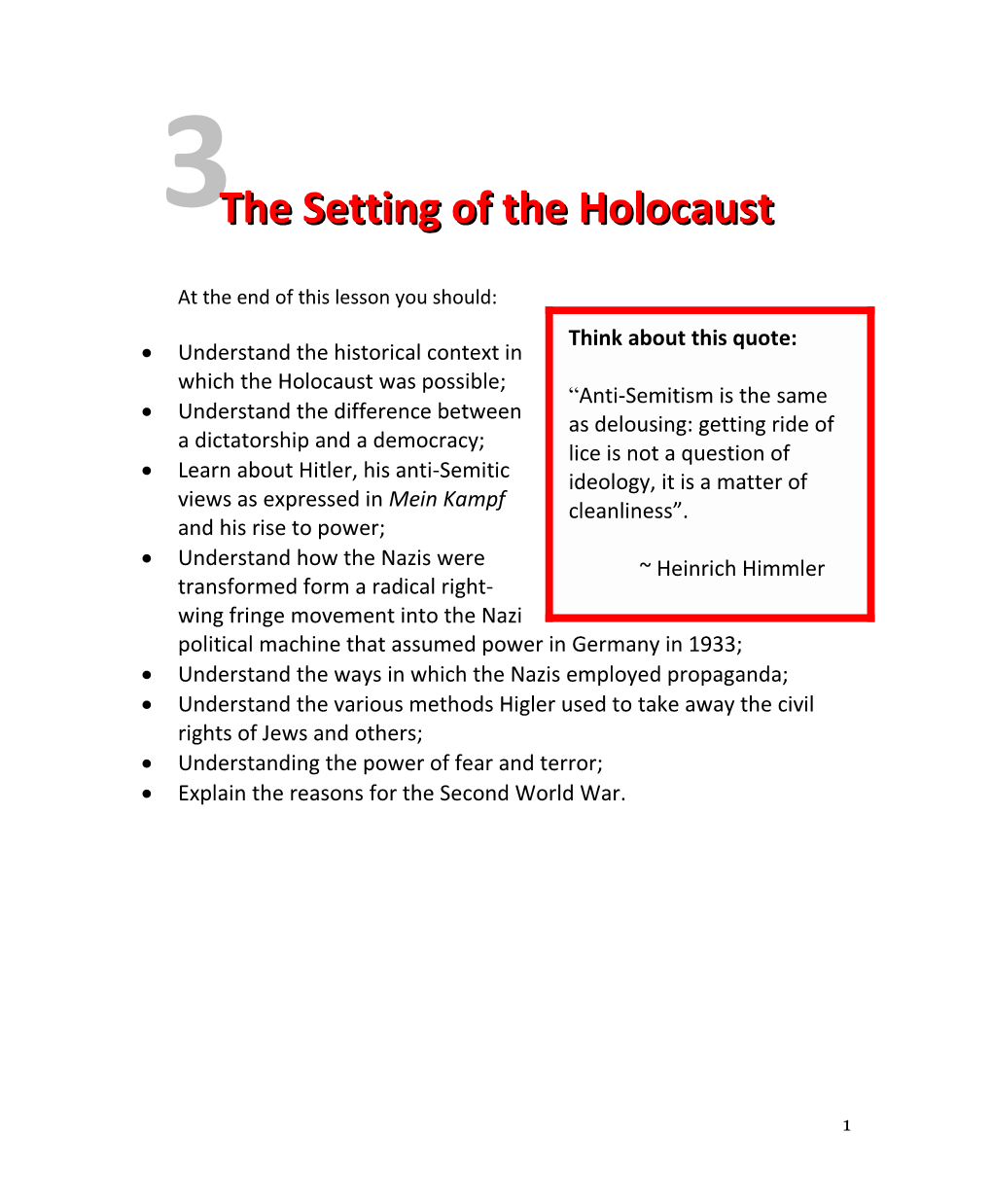 The Setting of the Holocaust