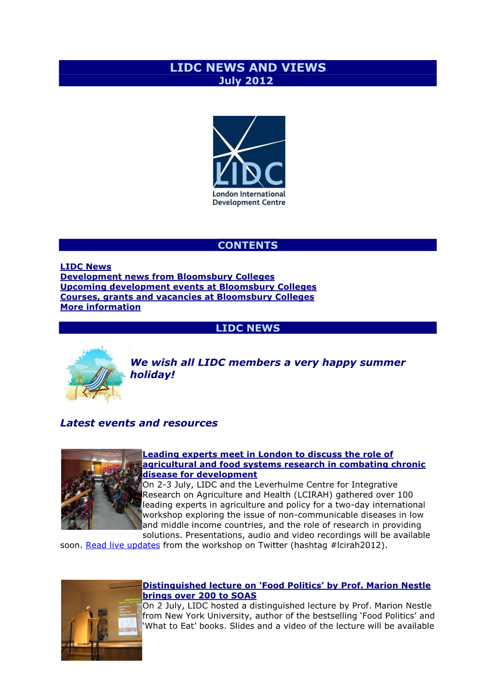 LIDC NEWS and VIEWS July 2012